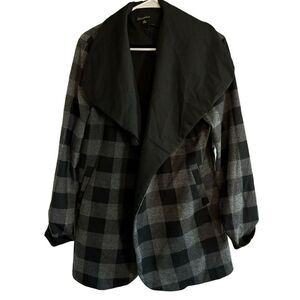 Shinestar Women's Coat Size Medium Polyester Stretch Black Plaid Peacoat